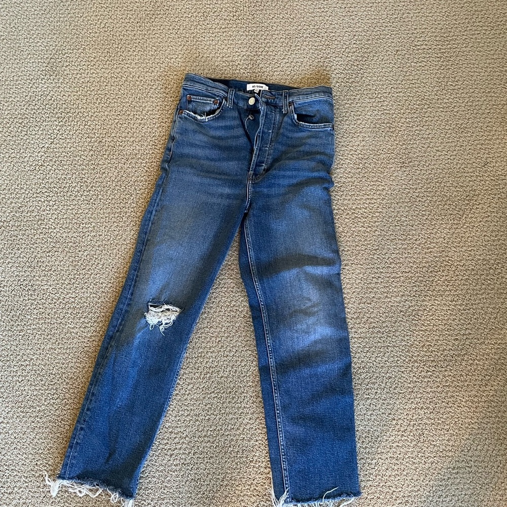Re/Done Blue Distressed Ankle Jeans